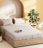 Laquasa Brown & Ecru 100% Cotton Floral Queen Size Bedsheet with 2 Pillow Covers